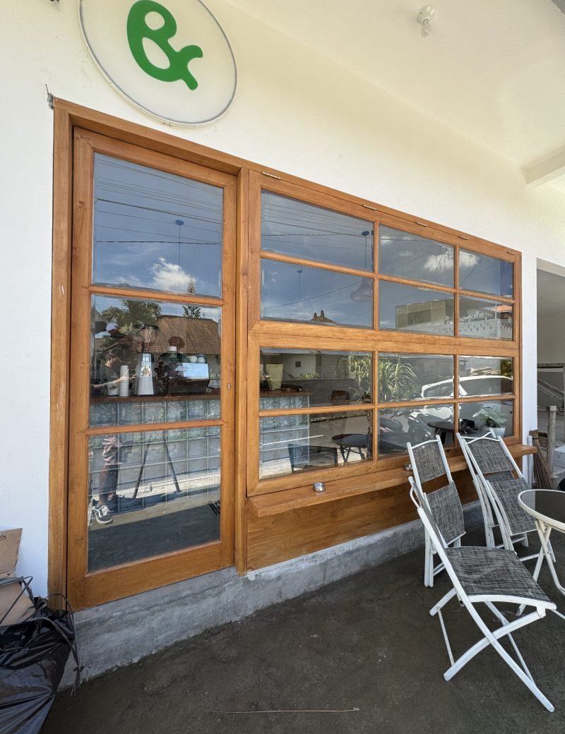 Custom timber shopfront windows for a café in Bali